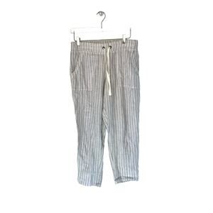 Athleta White Gray Herringbone Striped Lagenlook Bali Linen Cropped Pants Size 8